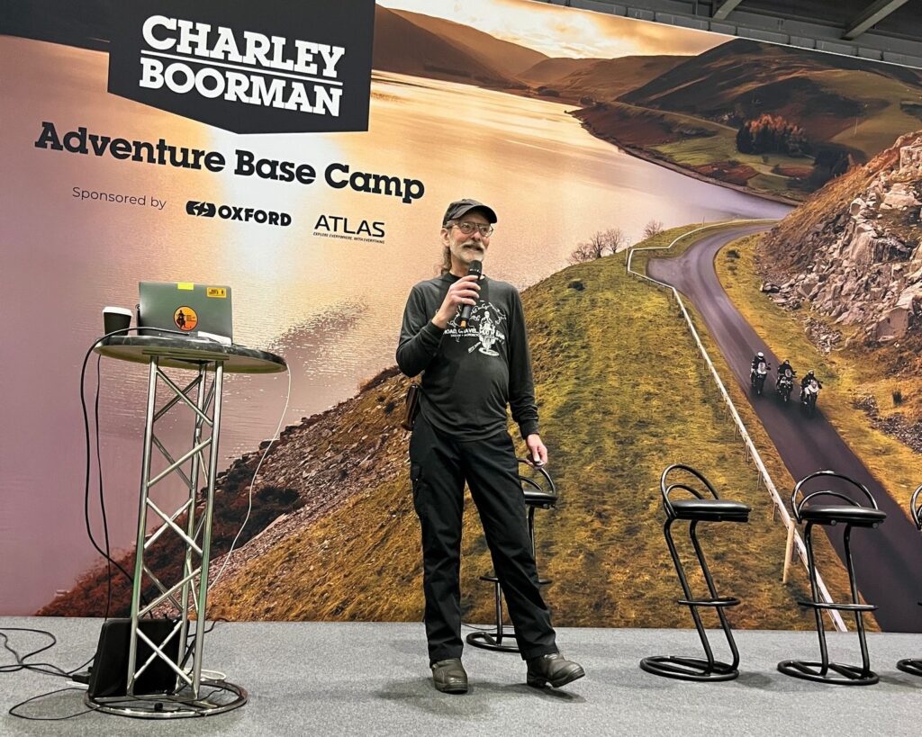 On stage at the London Motorcycle Show